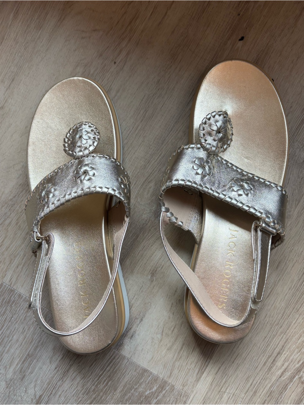 Jack Rogers Metallic Gold Braided Floral Slingback Sandals
